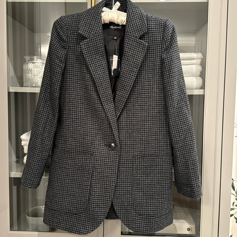 Madewell single button houndstooth blazer